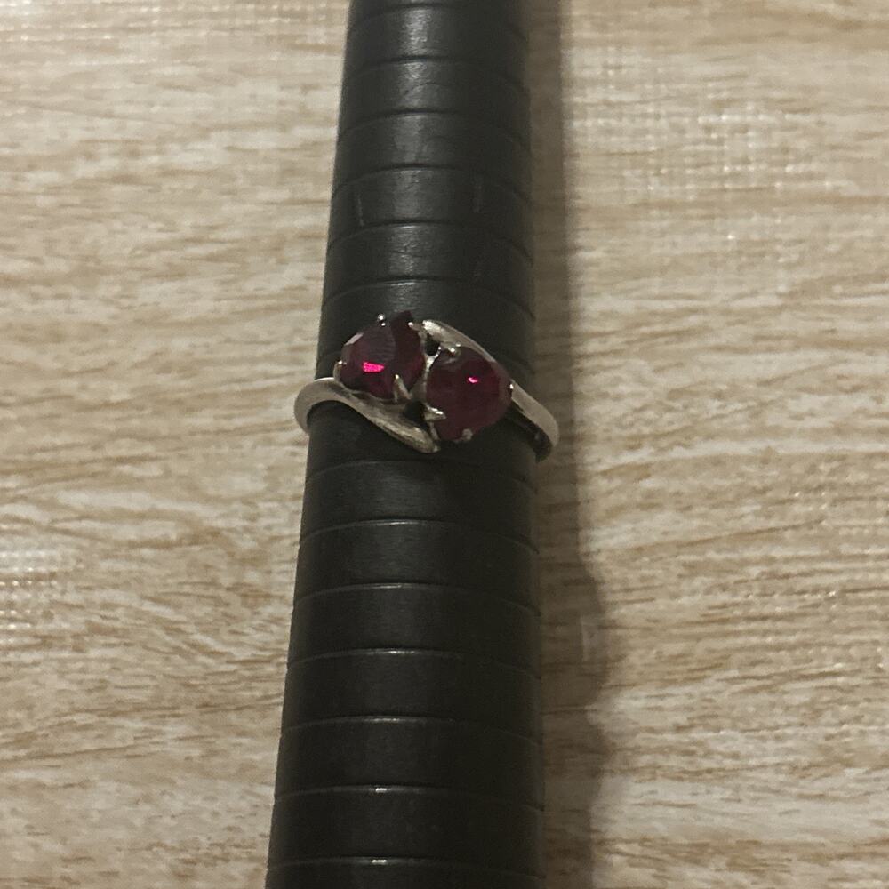 Red Hearts Nickel Silver Ring Size 6.5